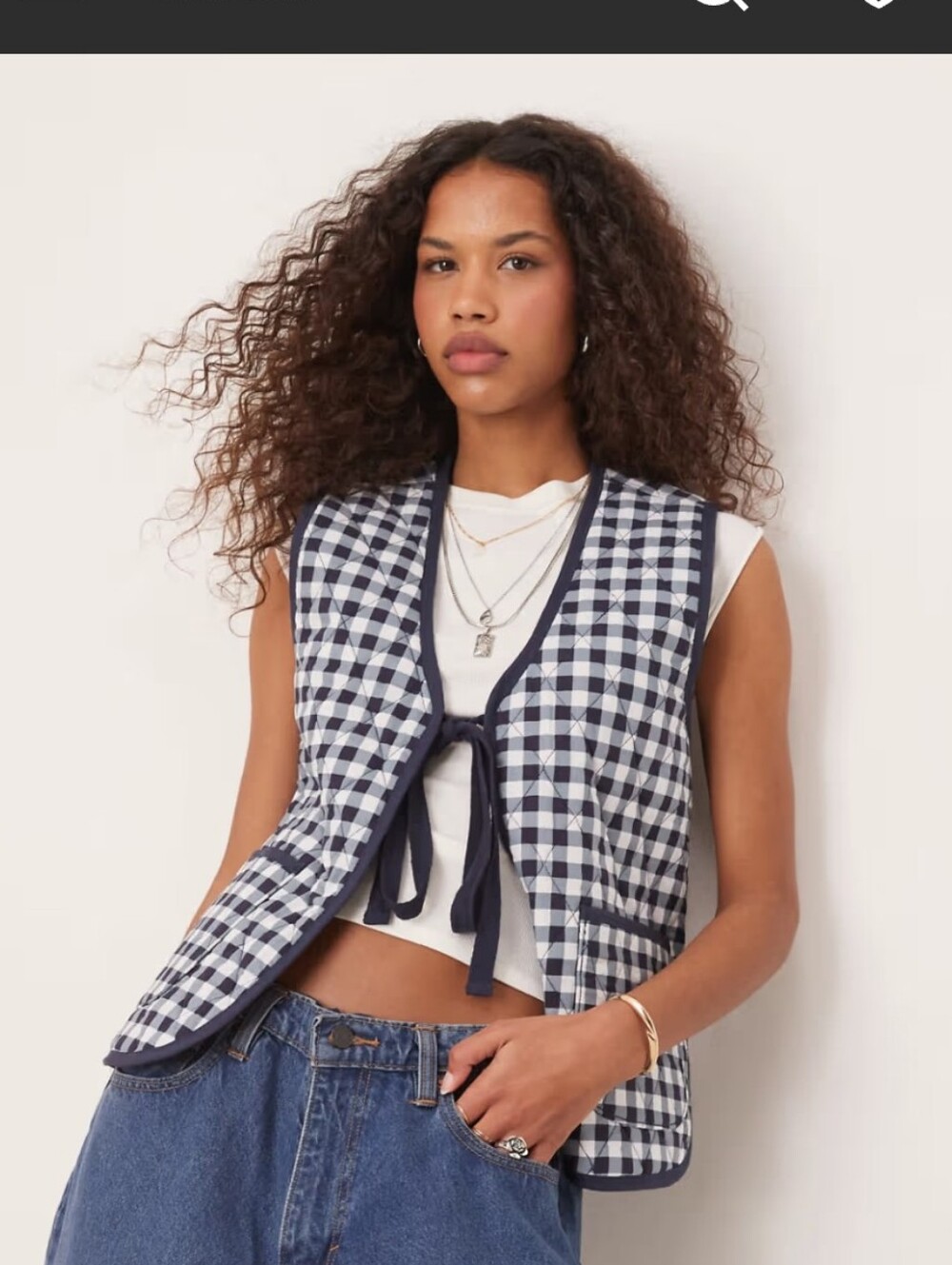 NWT Free People $165 Claudine Quilted Gingham Vest Navy